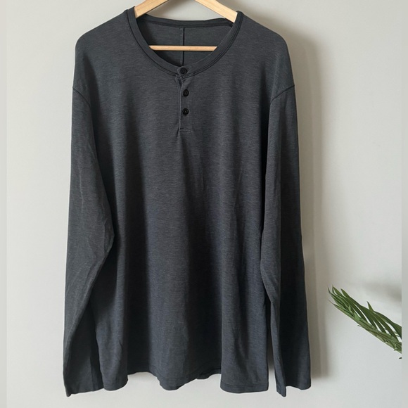 Lululemon 5 Year Basic Long Sleeve Henley XXL heathered black Grey - Picture 2 of 11